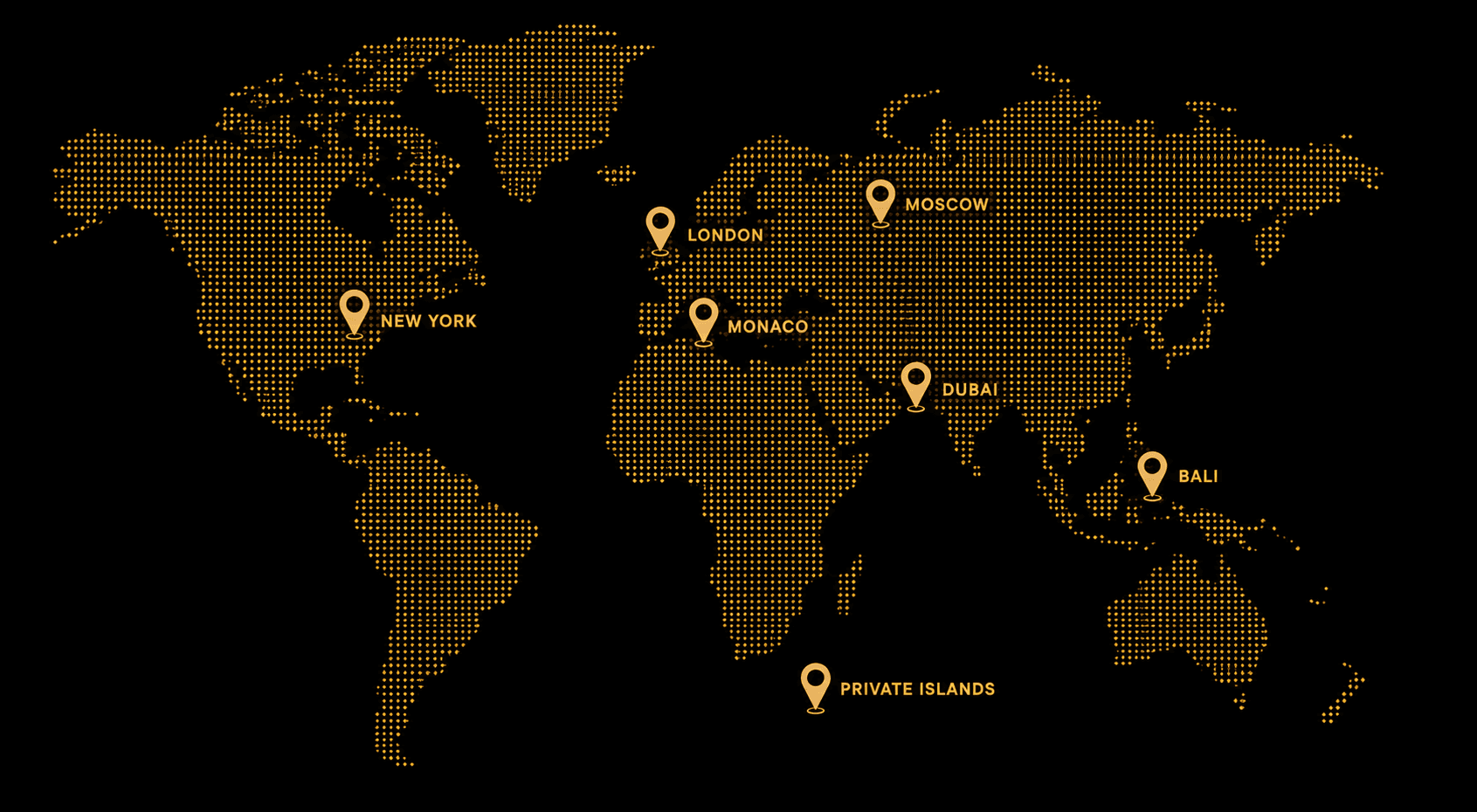 World map with PrivéRevive concierge destinations