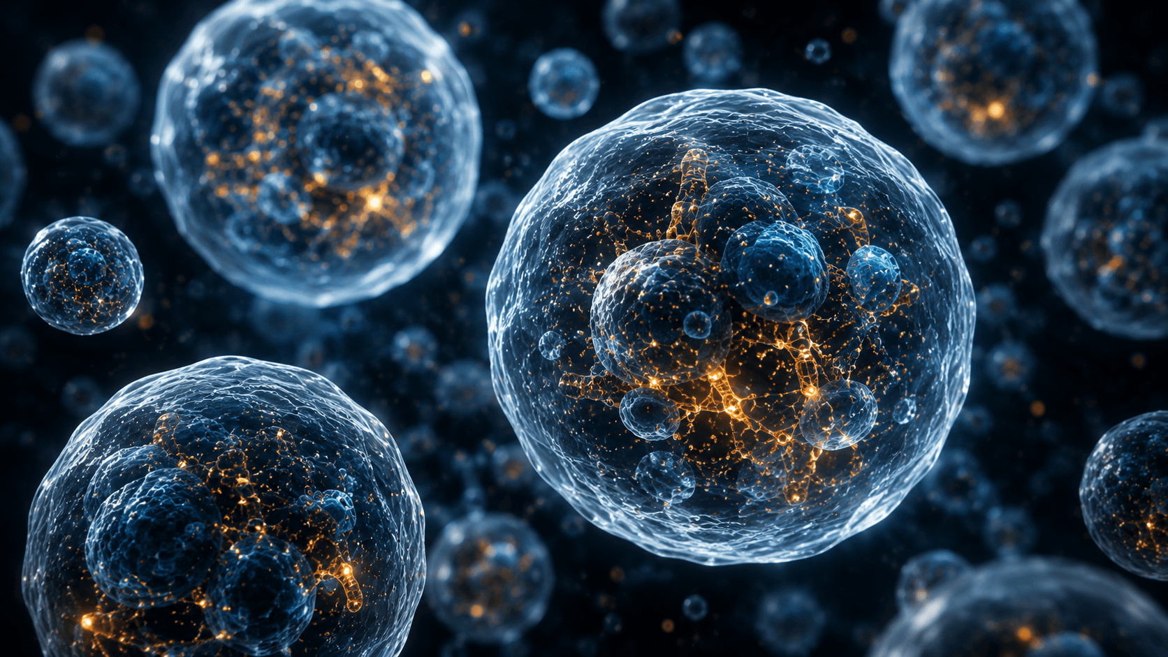 Microscopic cells illuminated with gold molecular detail