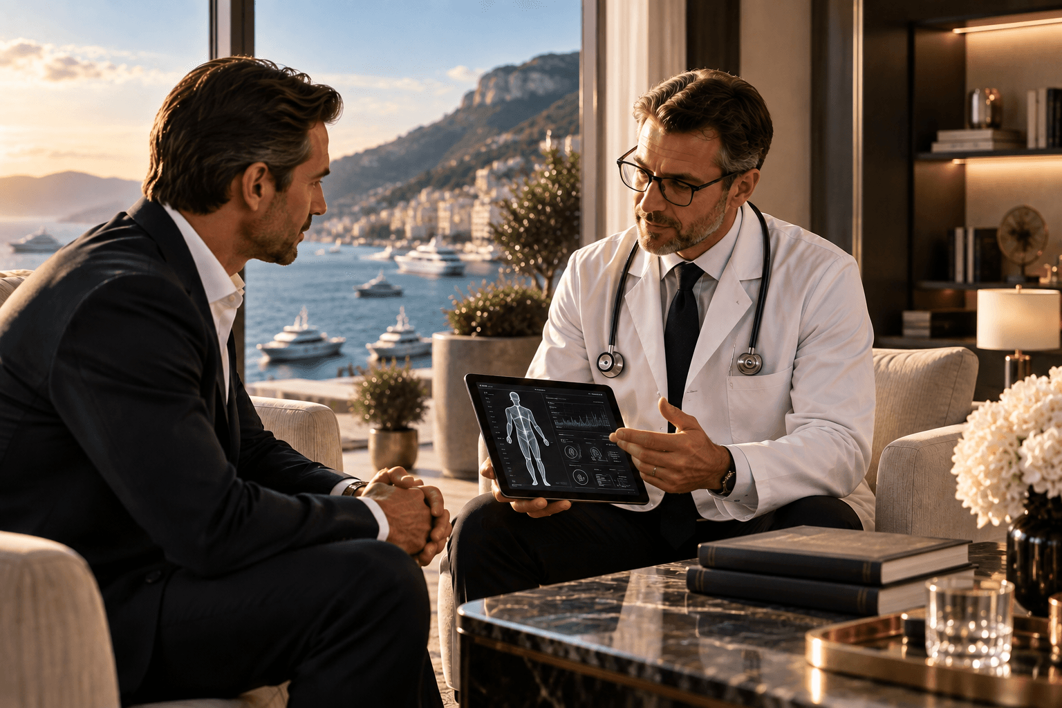 Private consultation between Dr. Scheik and a client