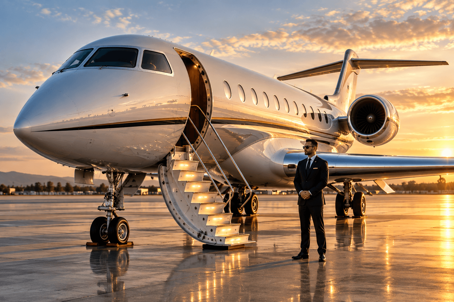 A private client arriving by jet